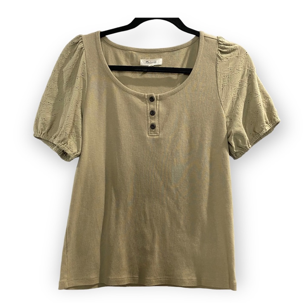 Madewell Eyelet Sleeve Blouse Green Small - Picture 1 of 5